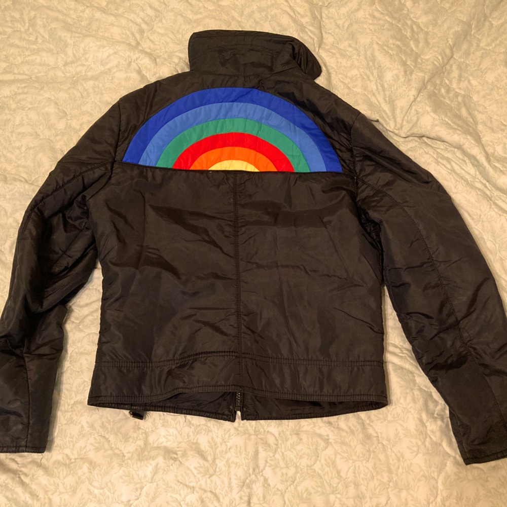 Vintage 80s Black & Rainbow Ski Jacket